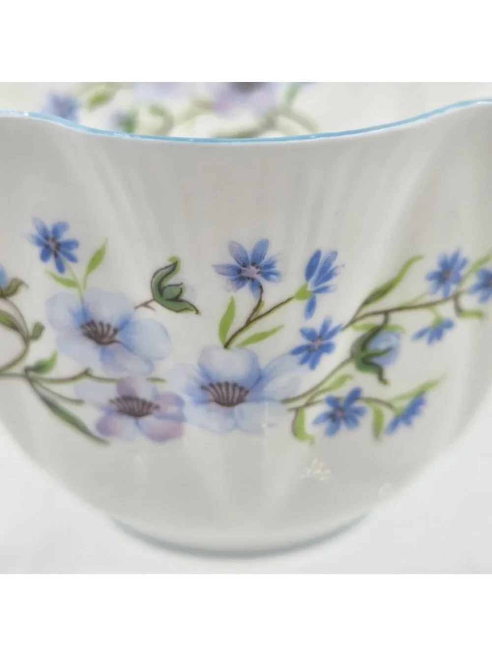 Shelley Blue Rock Dainty Set of 2 Flat Cup and Saucer Set Blue Trim Bone China - Picture 13 of 13